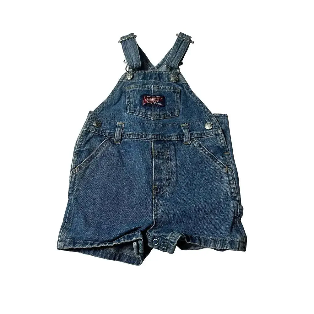 Vintage Old Navy Baby Denim Shortalls Overalls 6-12 Months Blue Bib Shorts